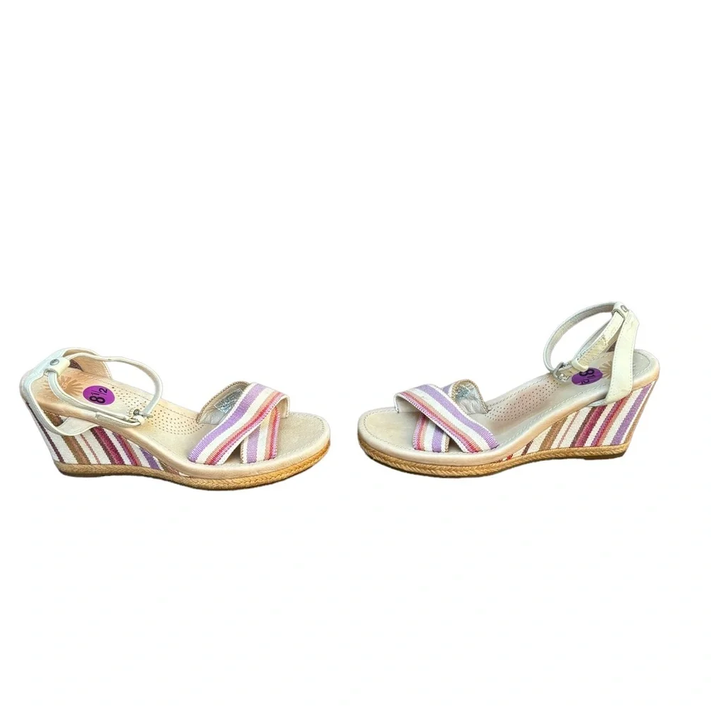 UGG Women’s 8 1/2 Nyssa Canvas & Leather Striped Slingback Wedge Sandals